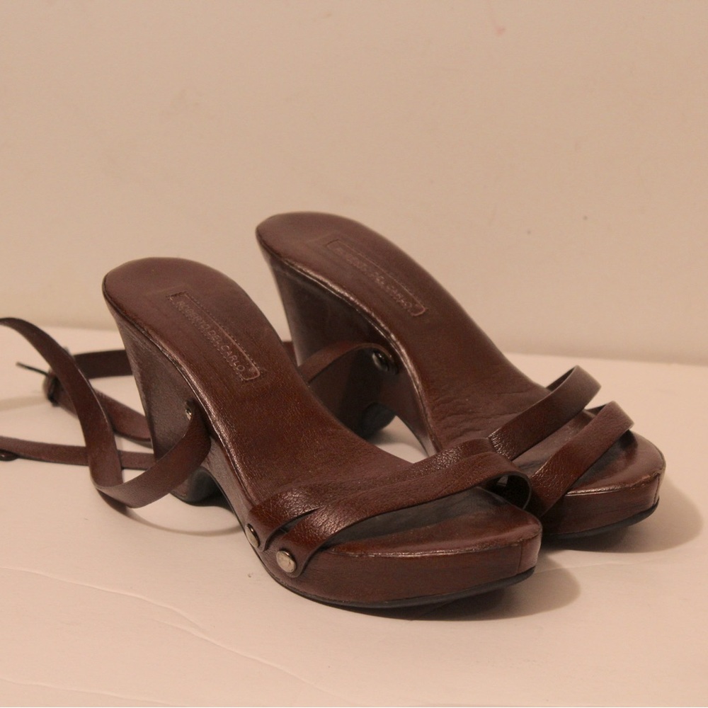 Roberto Del Carlo Corrine Leather Wooden Platform Made in Italy Sandals 6 (36)It